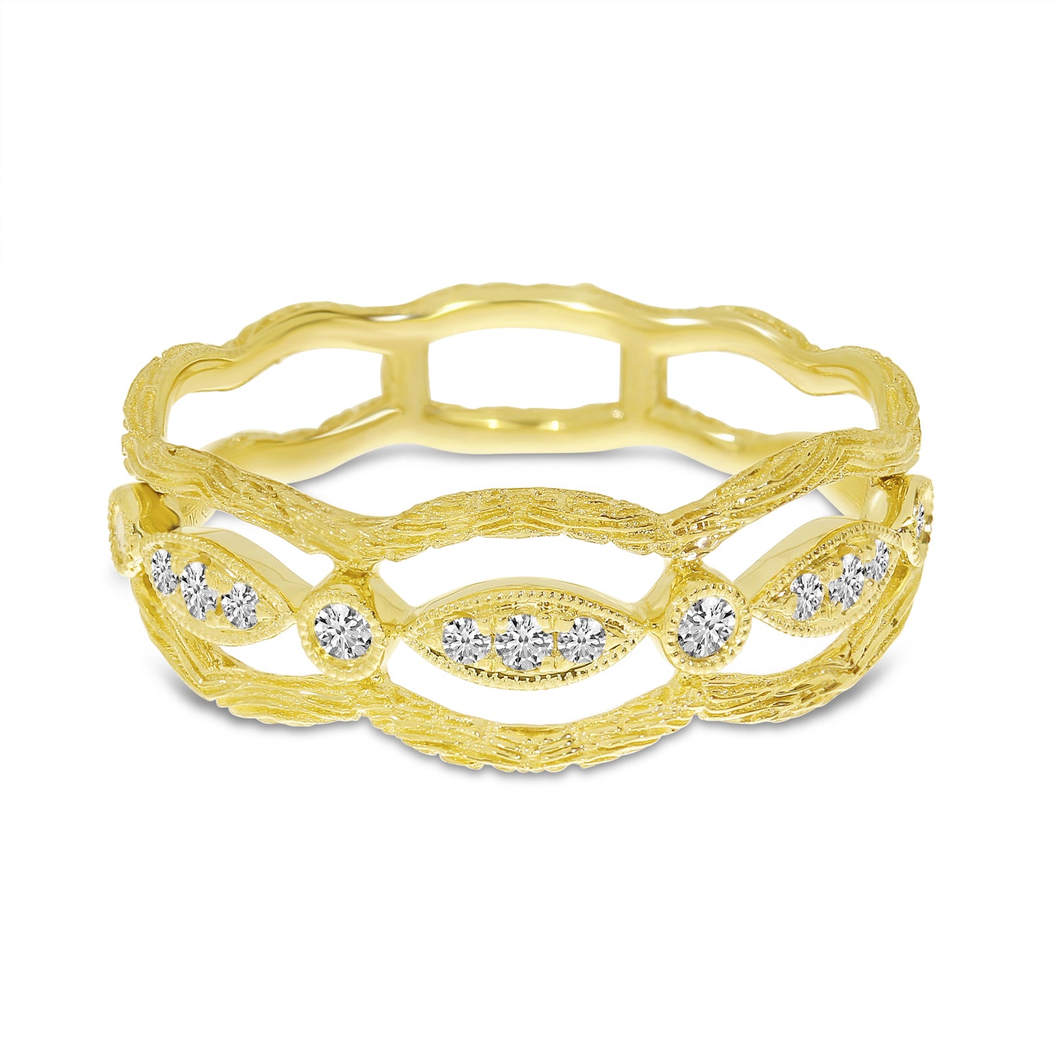 Brevani 14K Yellow Gold Brushed Diamond Band