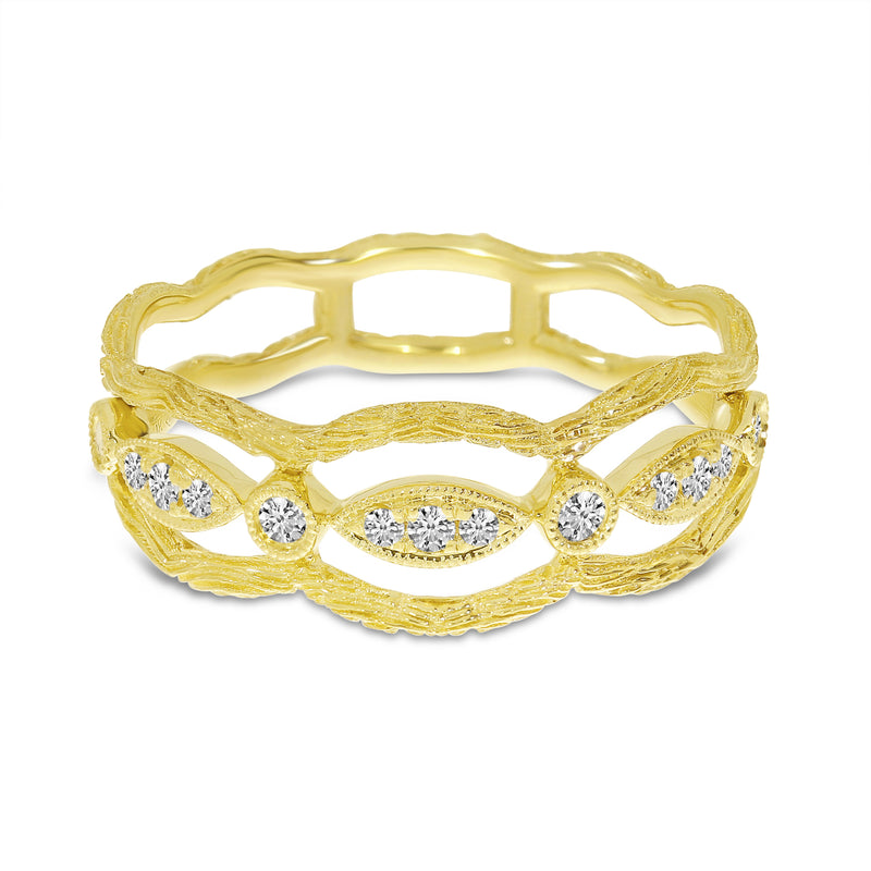 Brevani 14K Yellow Gold Brushed Diamond Band