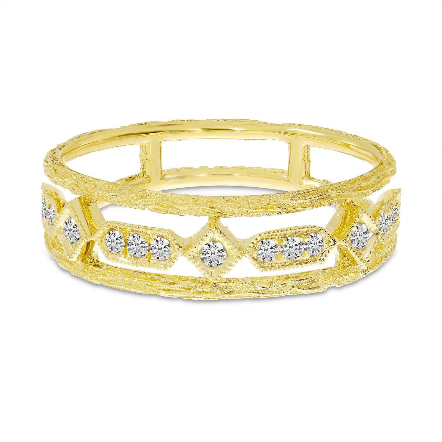 Brevani 14K Yellow Gold Diamond Brushed Band