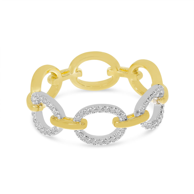 Brevani 14K Yellow Gold Two-Tone Diamond Link Ring