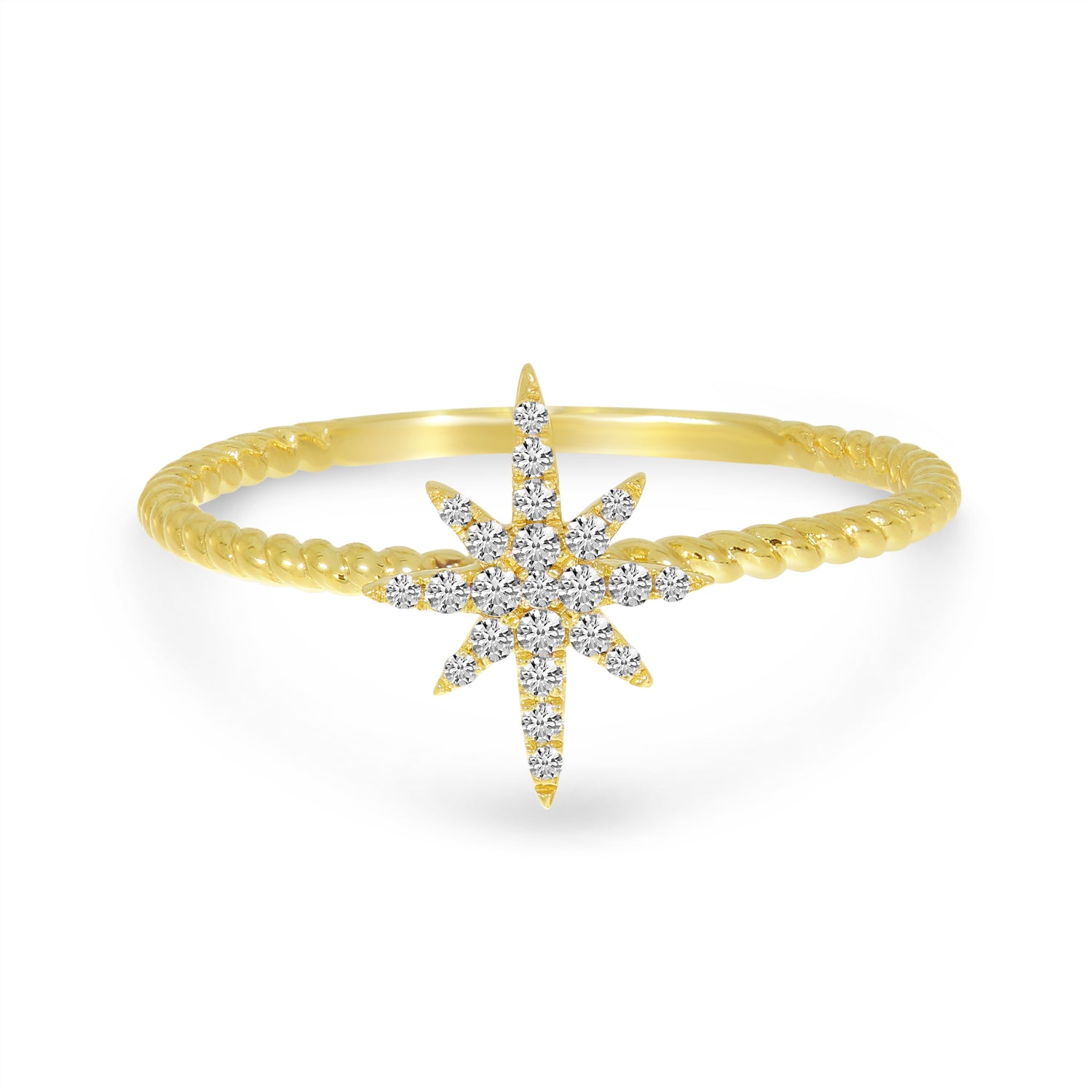 Brevani 14K Yellow Gold Starburst Twist Band Diamond Ring