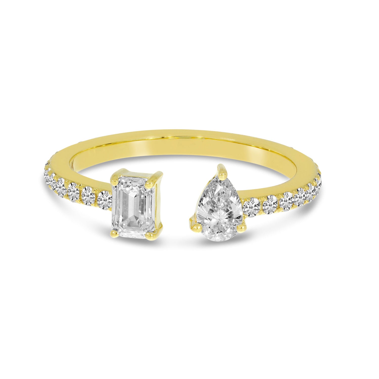 Brevani 14K Yellow Gold Emerald Cut and Pear Diamond Duo Ring