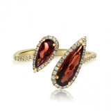 Brevani 14K Yellow Gold Offset Duo Semi Precious Pear Garnet & Diamond Ring