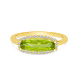 Brevani 14K Yellow Gold Elongated Baguette Peridot and Diamond Semi Precious Ring