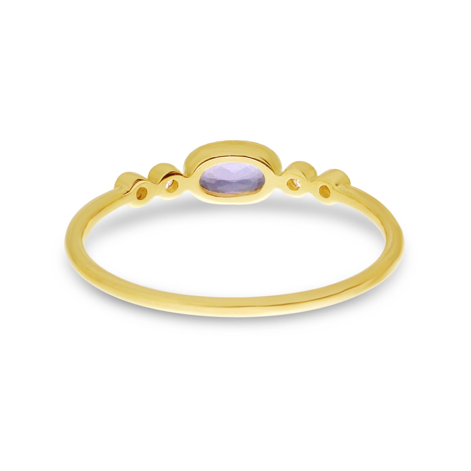 Brevani 14K Yellow Gold Oval Amethyst and Diamond Stackable Semi Precious Ring