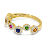 Brevani 14K Yellow Gold Hexagon Zigzag Rainbow Sapphire and Diamond Ring