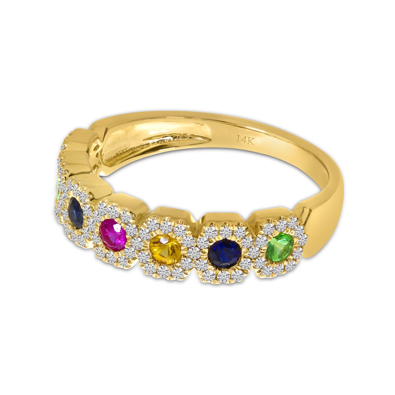 Brevani 14K Yellow Gold Hexagon Rainbow Sapphire and Diamond Ring