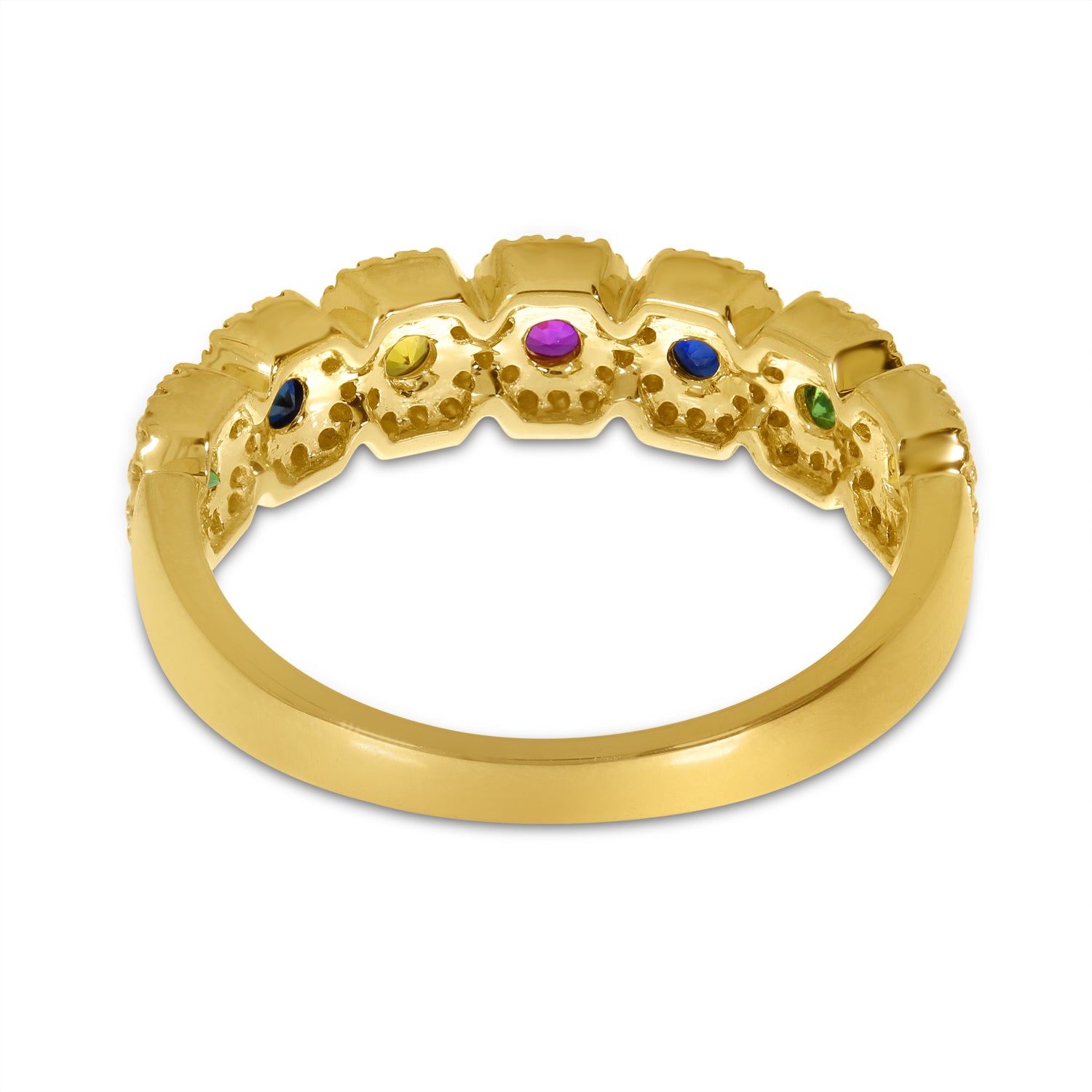 Brevani 14K Yellow Gold Hexagon Rainbow Sapphire and Diamond Ring