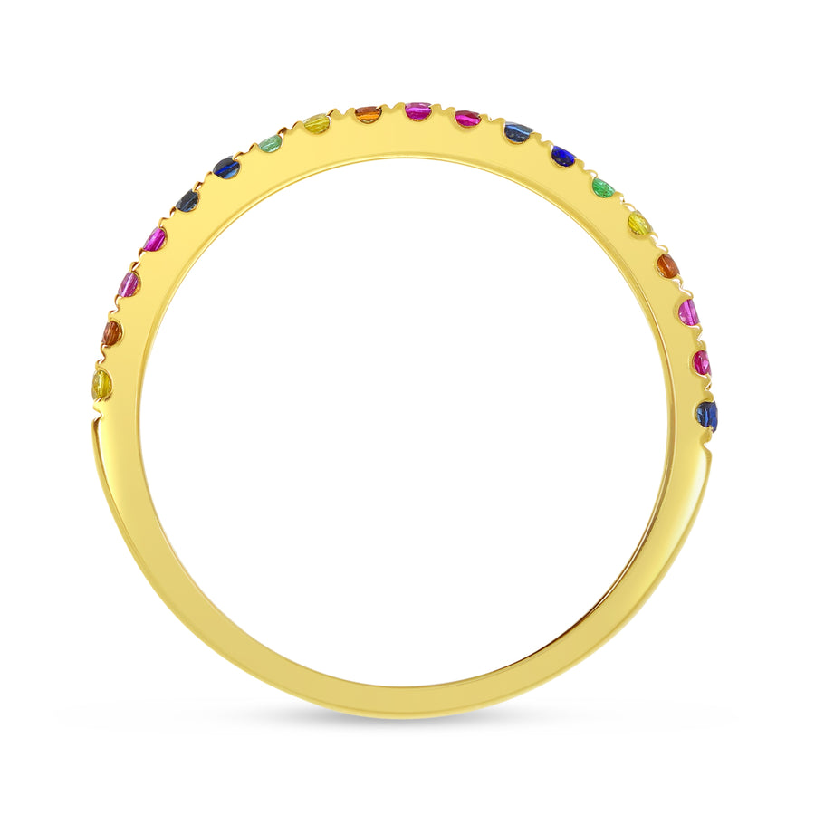 Brevani 14K Yellow Gold Genuine Rainbow Sapphire Band