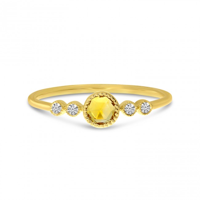 Brevani 14K Yellow Gold Round Citrine and Diamond Stackable Semi Precious Ring