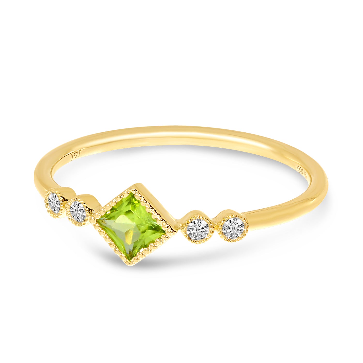 Brevani 14K Yellow Gold Princess Peridot and Diamond Stackable Semi Precious Ring