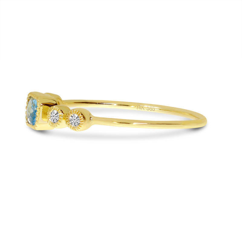 Brevani 14K Yellow Gold Octagon Blue Topaz and Diamond Stackable Semi Precious Ring