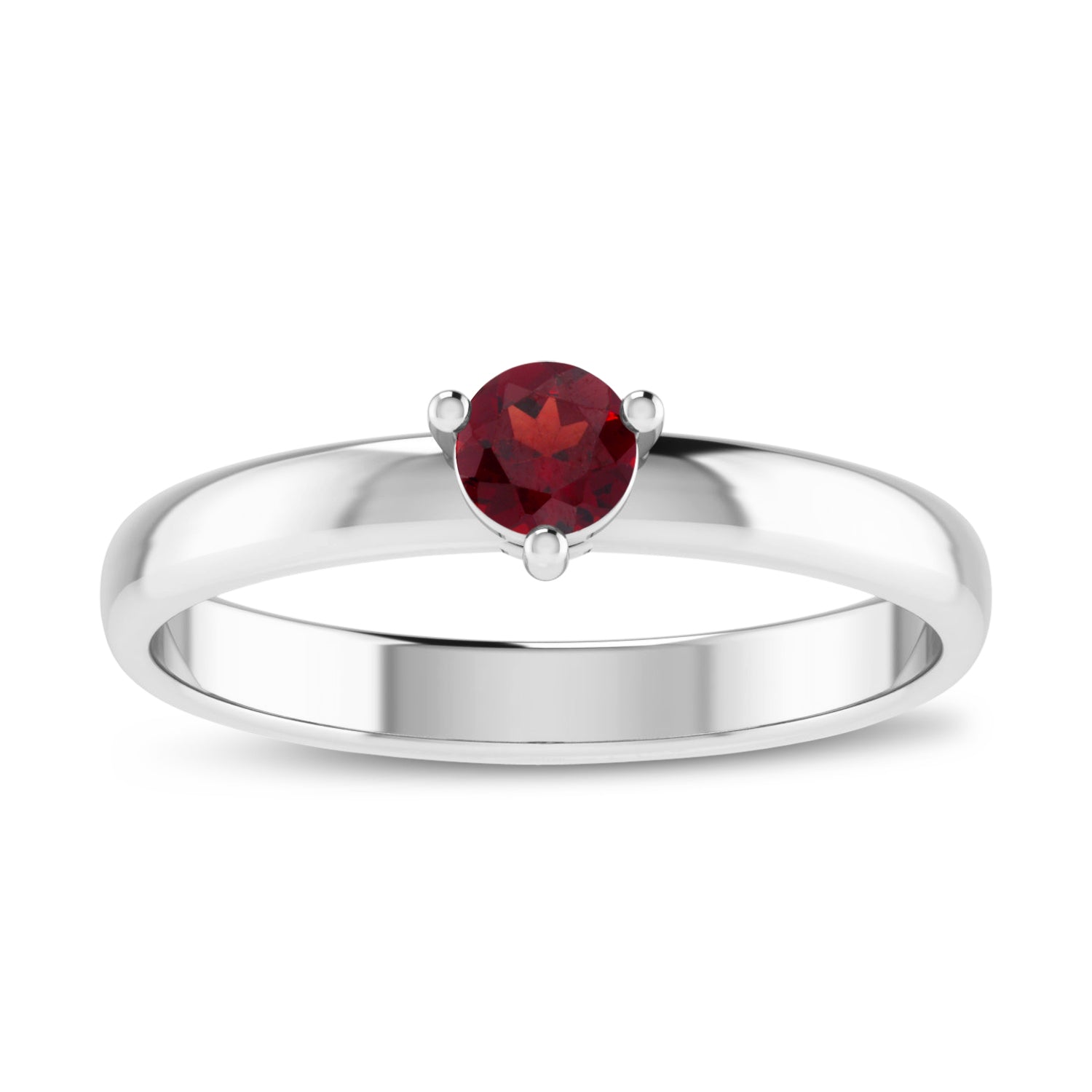 Brevani 14K White Gold 4mm Round Garnet Birthstone Ring