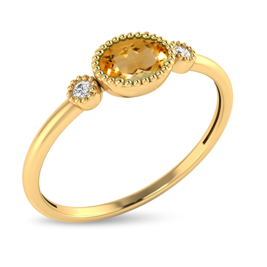Brevani 14K Yellow Gold Oval Citrine Millgrain Birthstone Ring