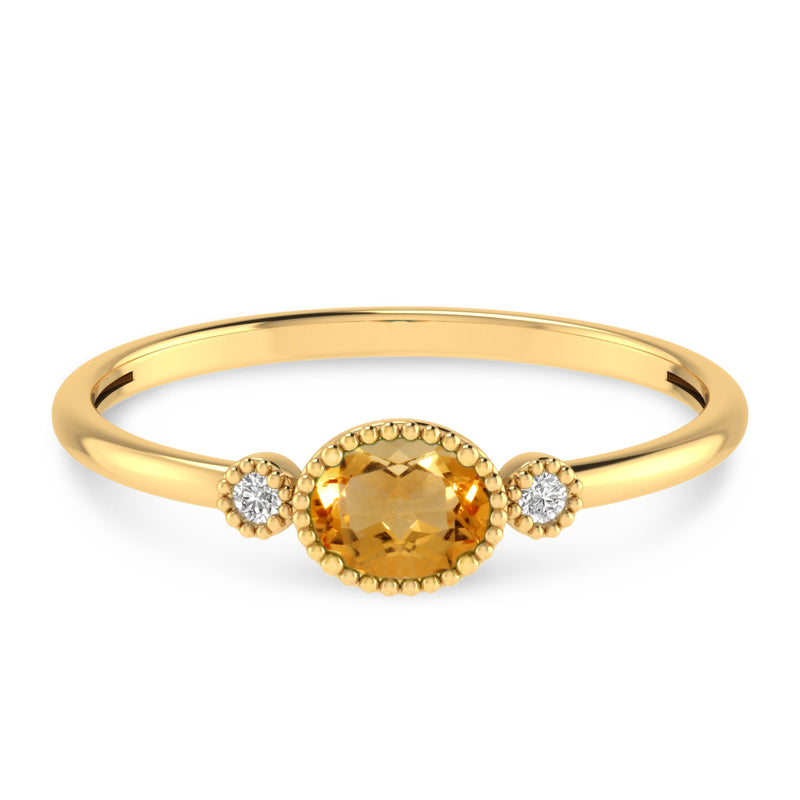 Brevani 14K Yellow Gold Oval Citrine Millgrain Birthstone Ring