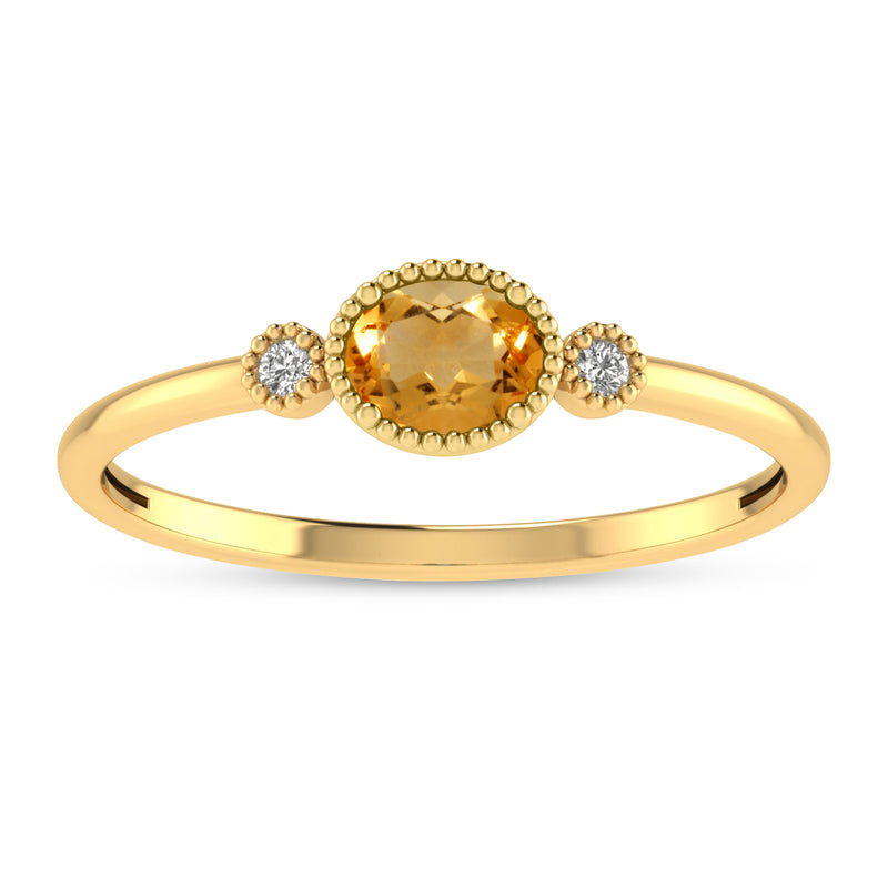 Brevani 14K Yellow Gold Oval Citrine Millgrain Birthstone Ring