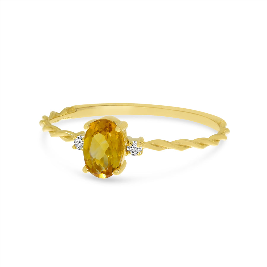 Brevani 14K Yellow Gold Oval Citrine Birthstone Twisted Band Ring