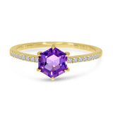 Brevani 14K Yellow Gold Amethyst Semi Hexagon Diamond Band Ring