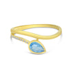 Brevani 14K Yellow Gold Pear Blue Topaz and Diamond Wave Bypass Ring