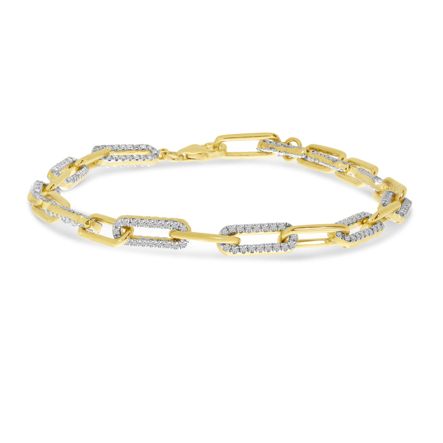Brevani 14K Yellow Gold Diamond Paper Clip Link Bracelet