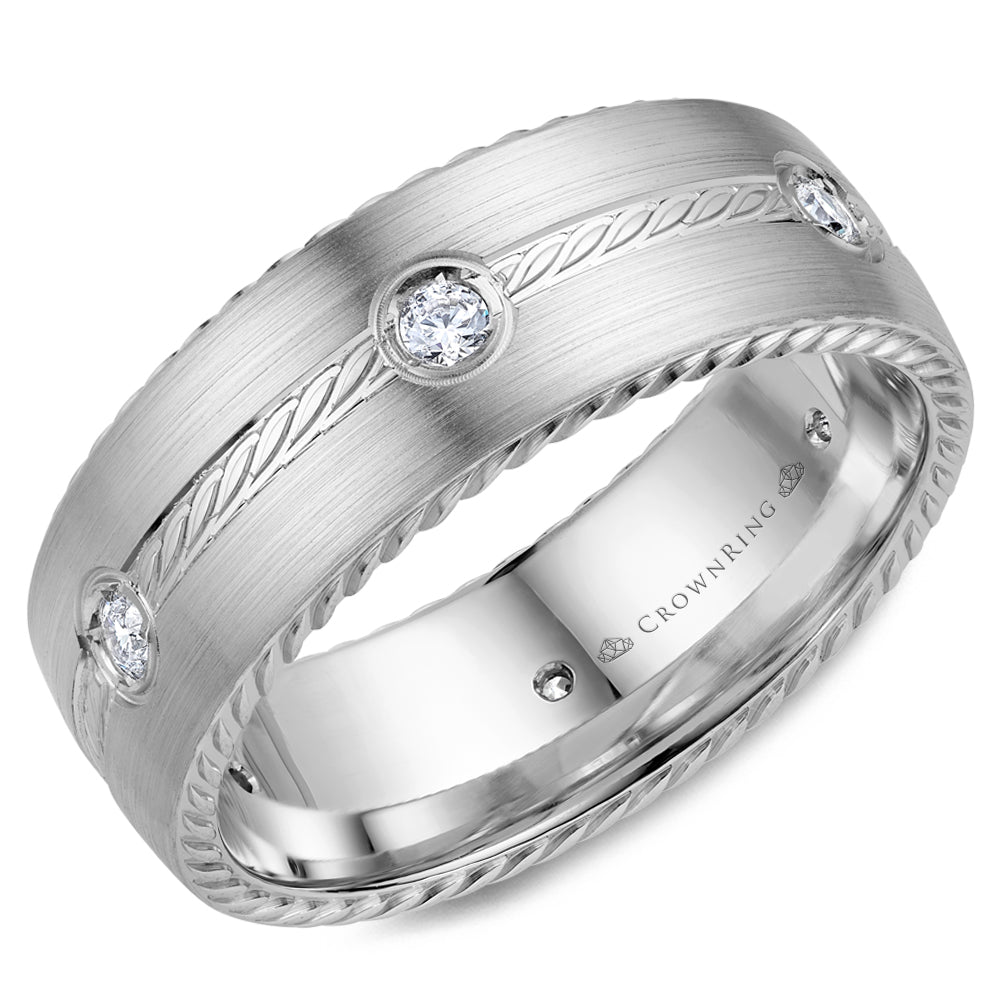 Crownring Wedding Band Platinum With 6 RD, TCW 0.24ct Diamond 8.00mm