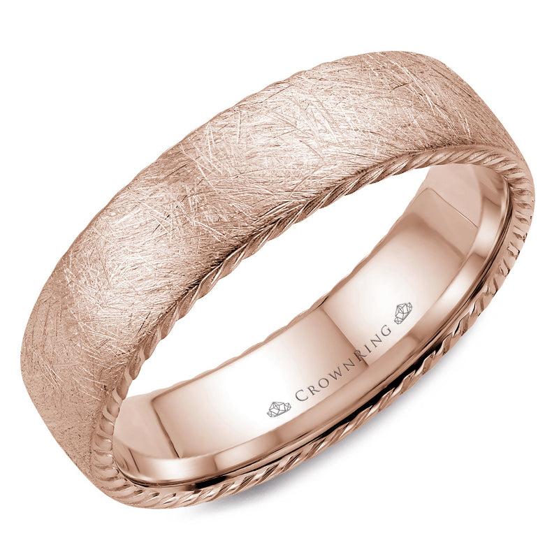 Crownring Wedding Band Rose Gold Carved 6.00mm