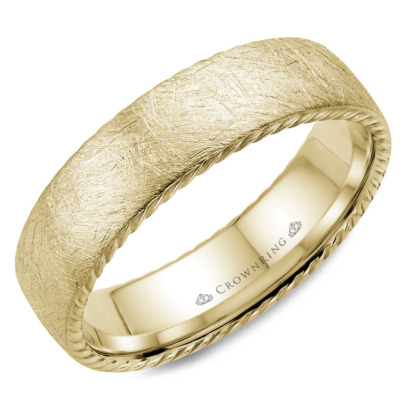 Crownring Wedding Band Yellow Gold Carved 6.00mm