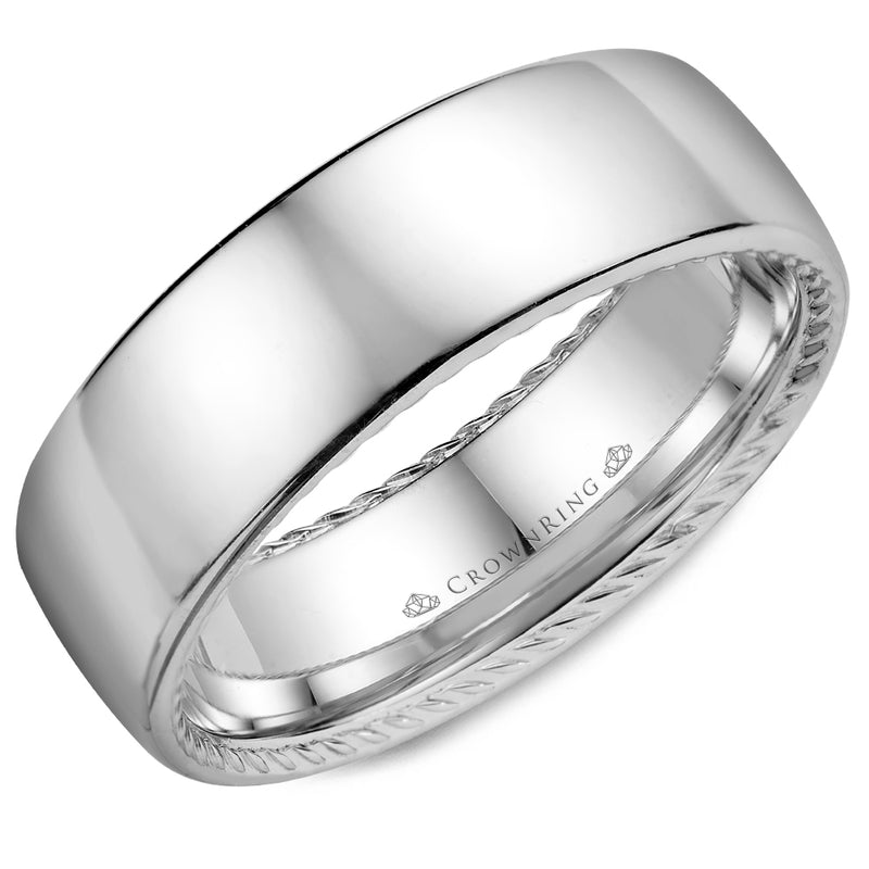 Crownring Wedding Band Platinum Carved 7.00mm