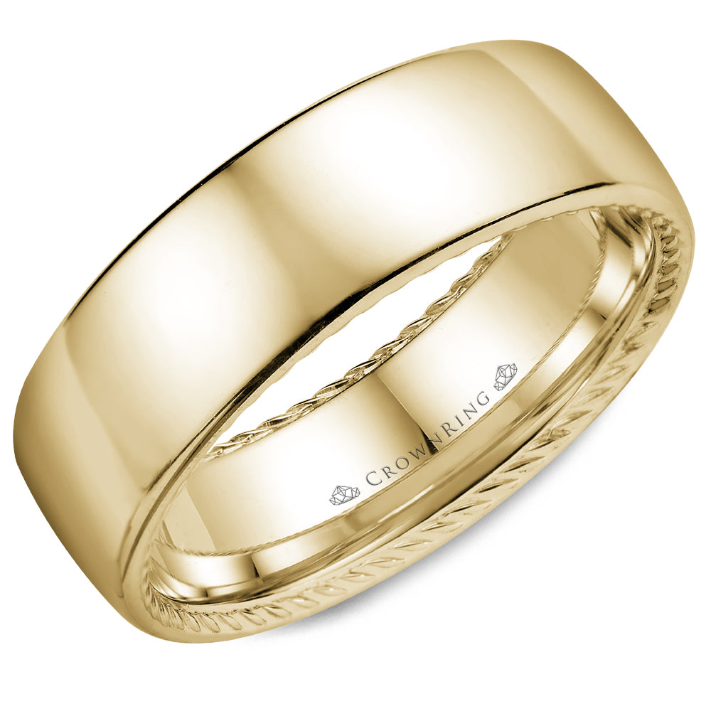 Crownring Wedding Band Yellow Gold Carved 7.00mm