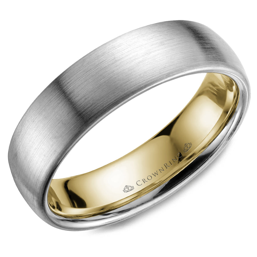 Crownring Wedding Band White and Yellow Gold Classic 6.00mm