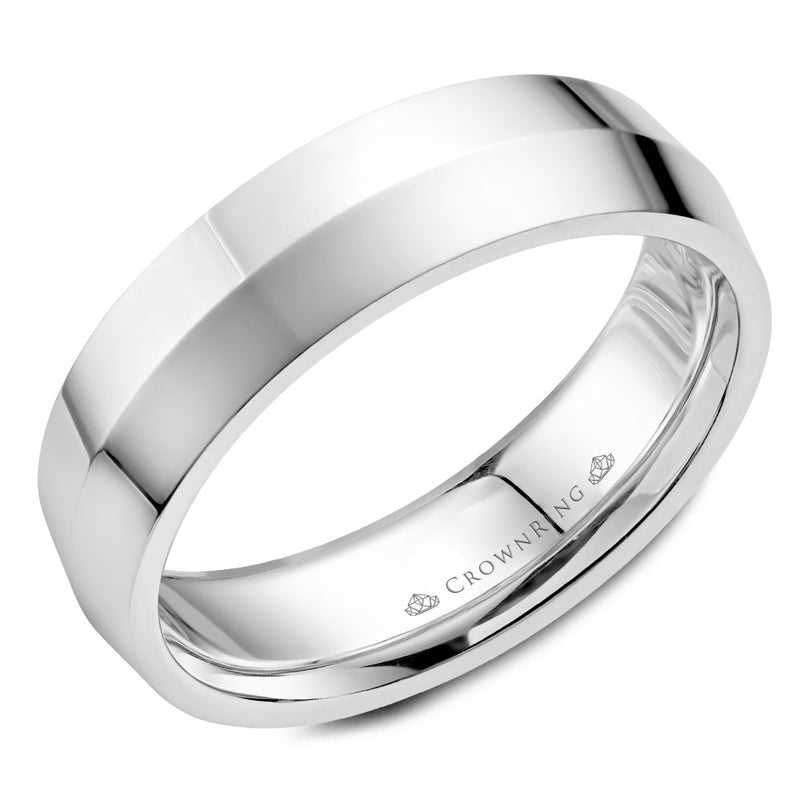 Crownring Wedding Band White Gold Carved 6.00mm