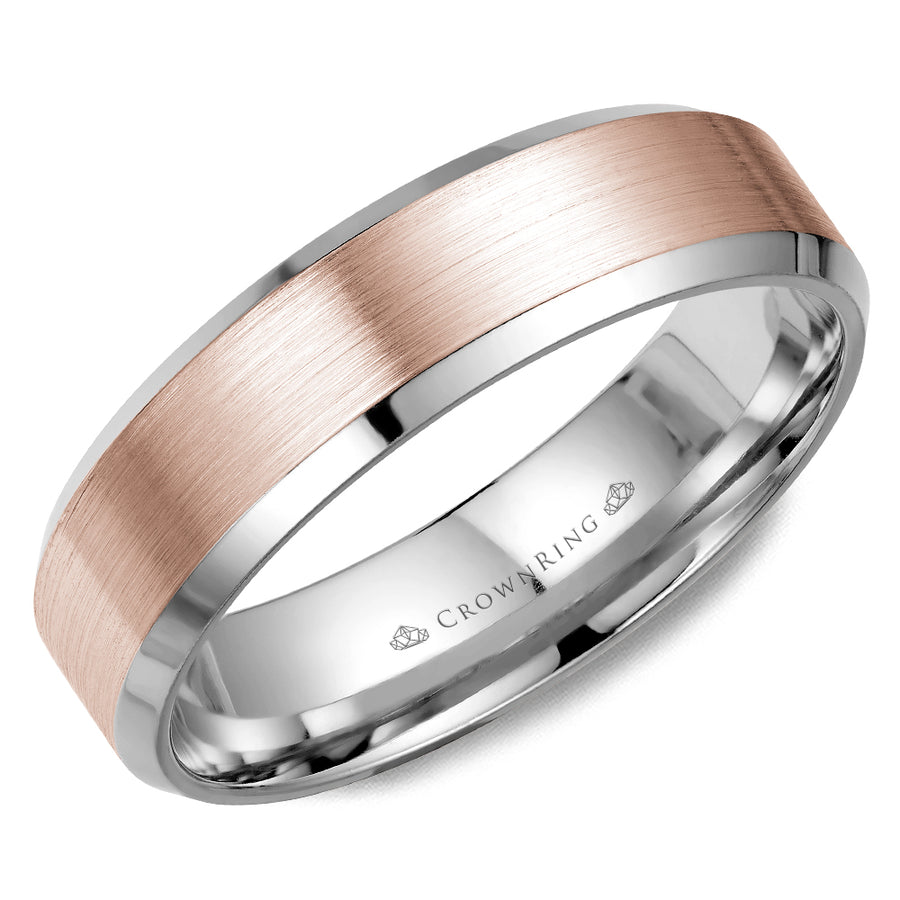 Crownring Wedding Band Rose and White Gold Classic 6.00mm