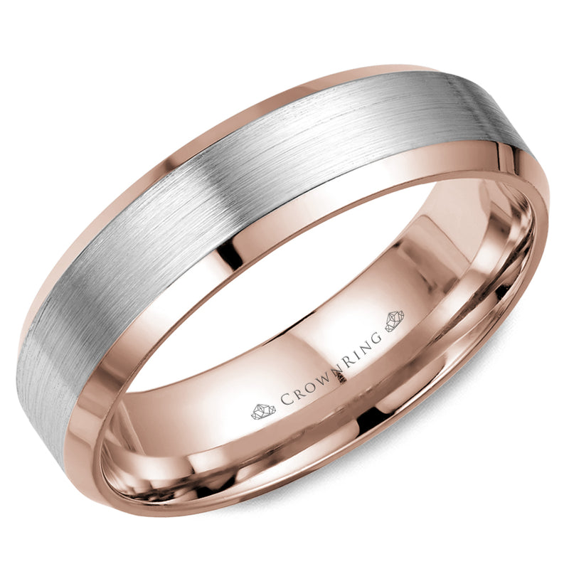 Crownring Wedding Band White and Rose Gold Classic 6.00mm