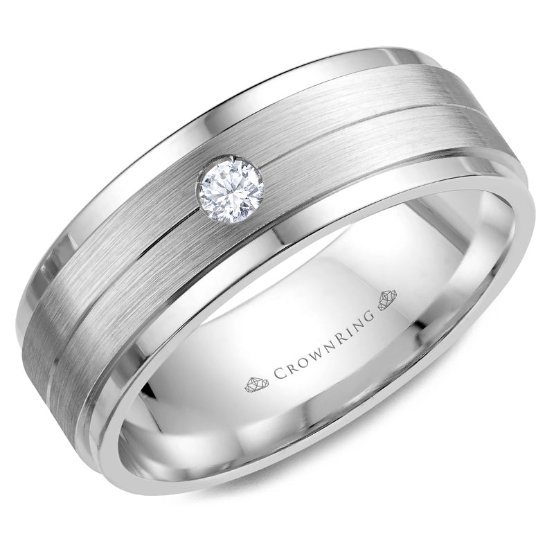 Crownring Wedding Band Platinum With 1 RD, TCW 0.10ct Diamond 8.00mm