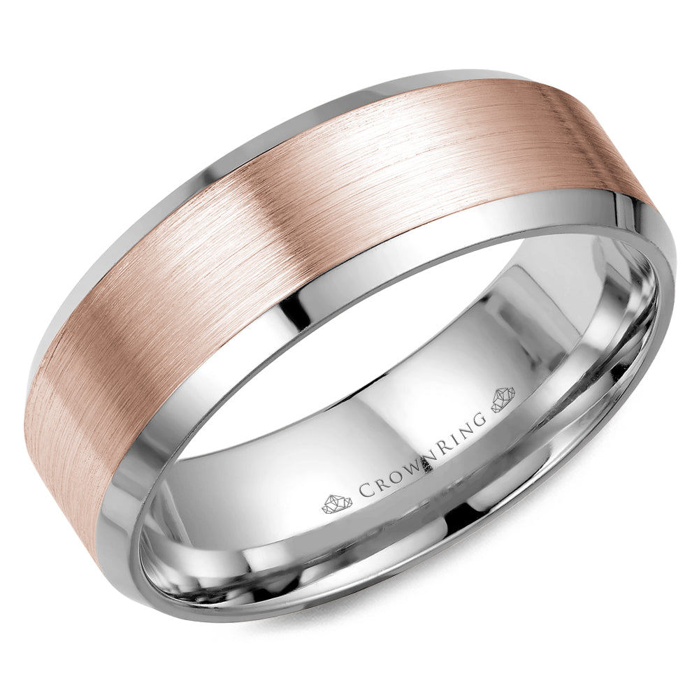 Crownring Wedding Band Rose and White Gold Classic 8.00mm