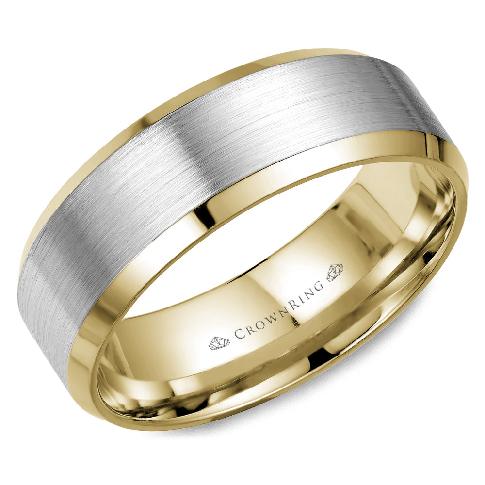 Crownring Wedding Band White and Yellow Gold Classic 8.00mm