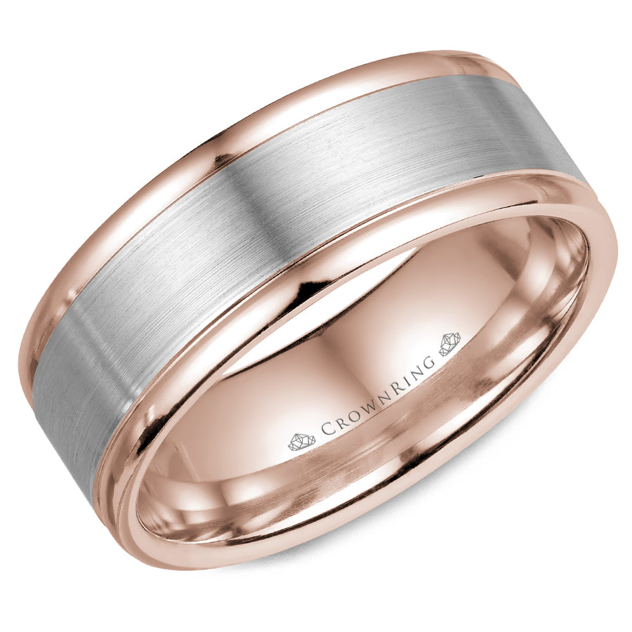 Crownring Wedding Band White and Rose Gold Classic 8.00mm