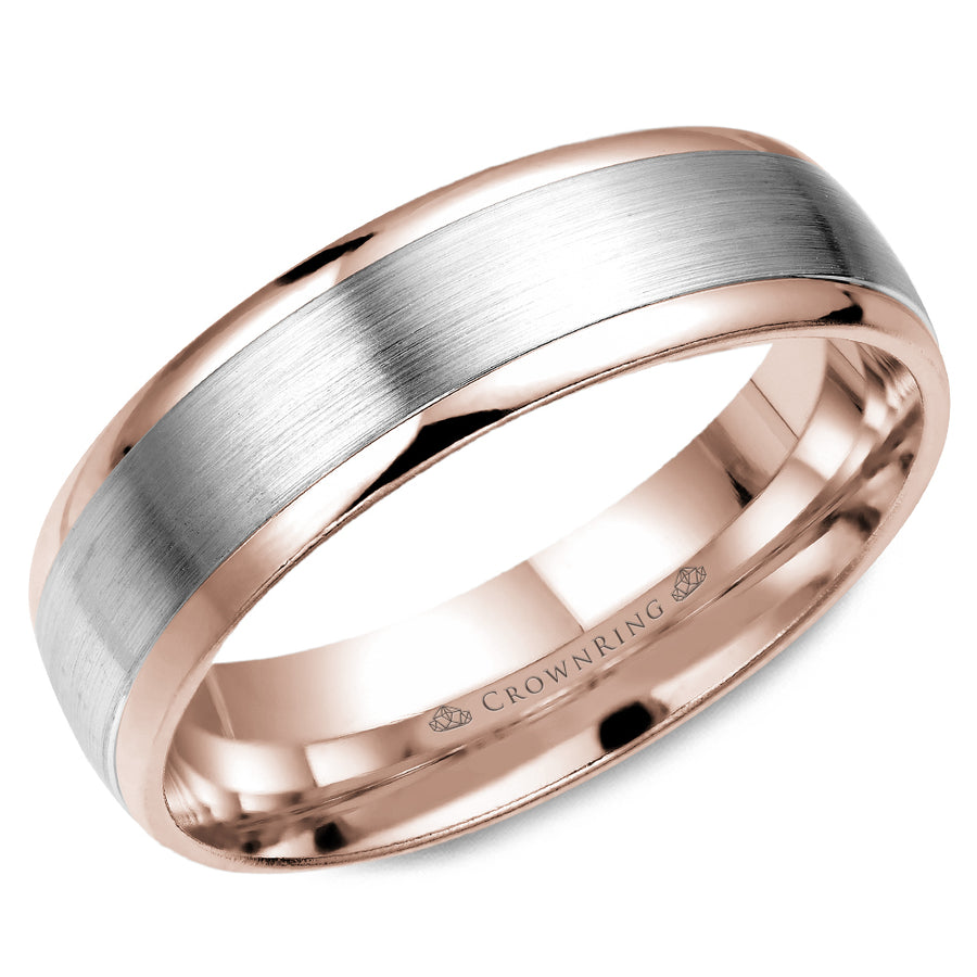 Crownring Wedding Band White and Rose Gold Classic 6.00mm