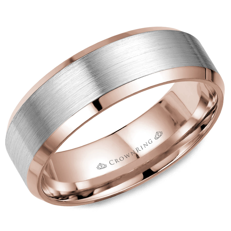 Crownring Wedding Band White and Rose Gold Classic 7.00mm