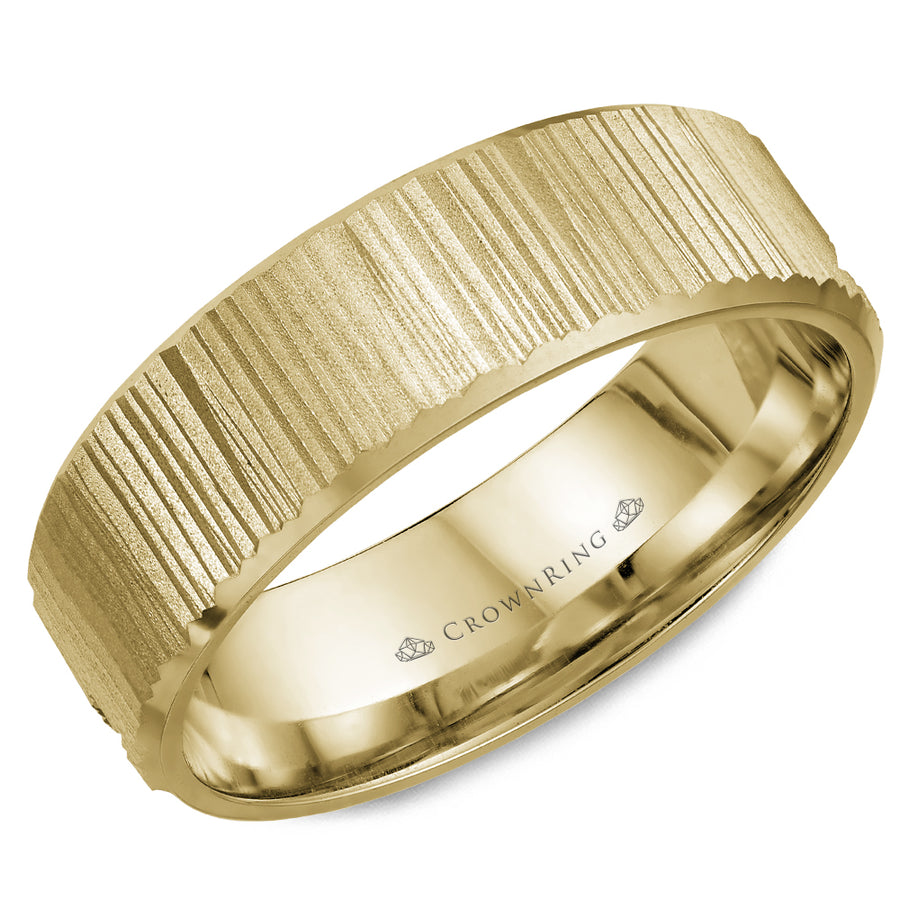 Crownring Wedding Band Yellow Gold Carved 6.00mm