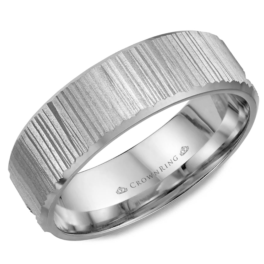 Crownring Wedding Band Platinum Carved 6.00mm