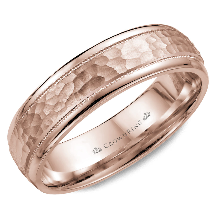 Crownring Wedding Band Rose Gold Carved 6.00mm