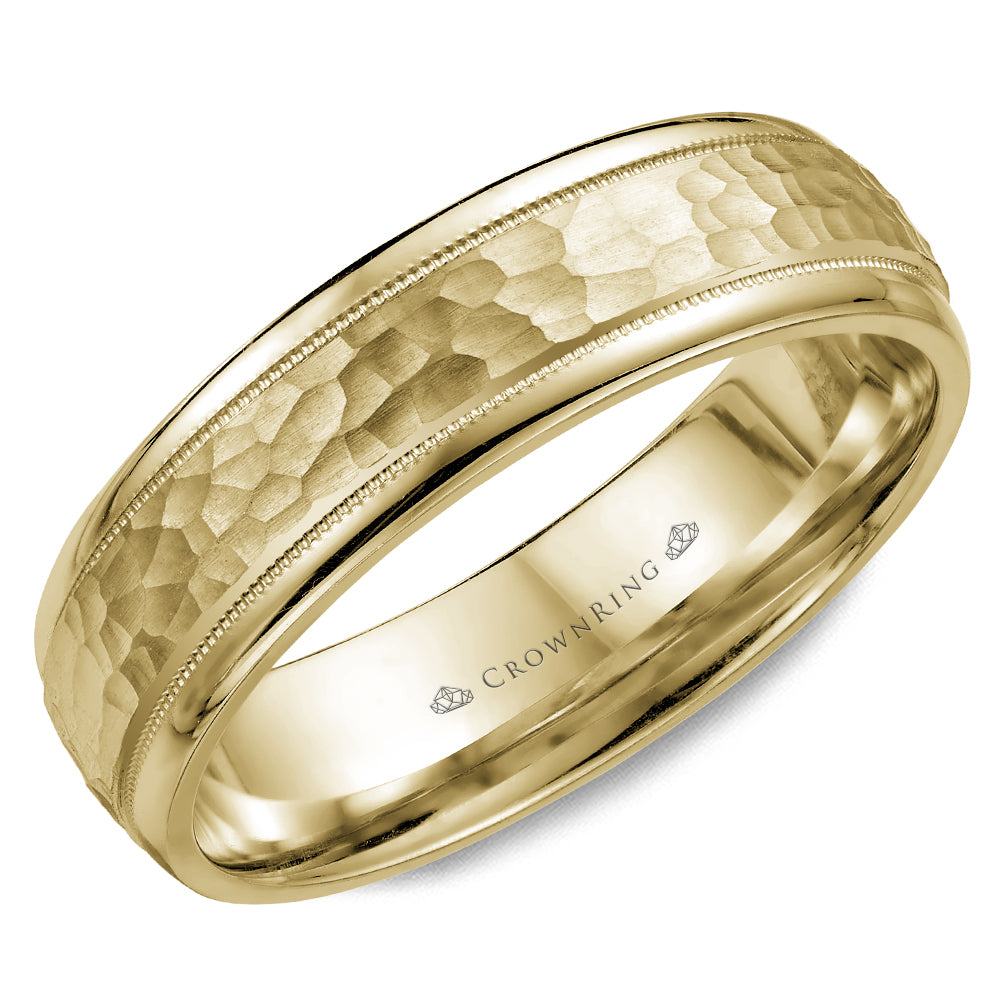 Crownring Wedding Band Yellow Gold Carved 6.00mm