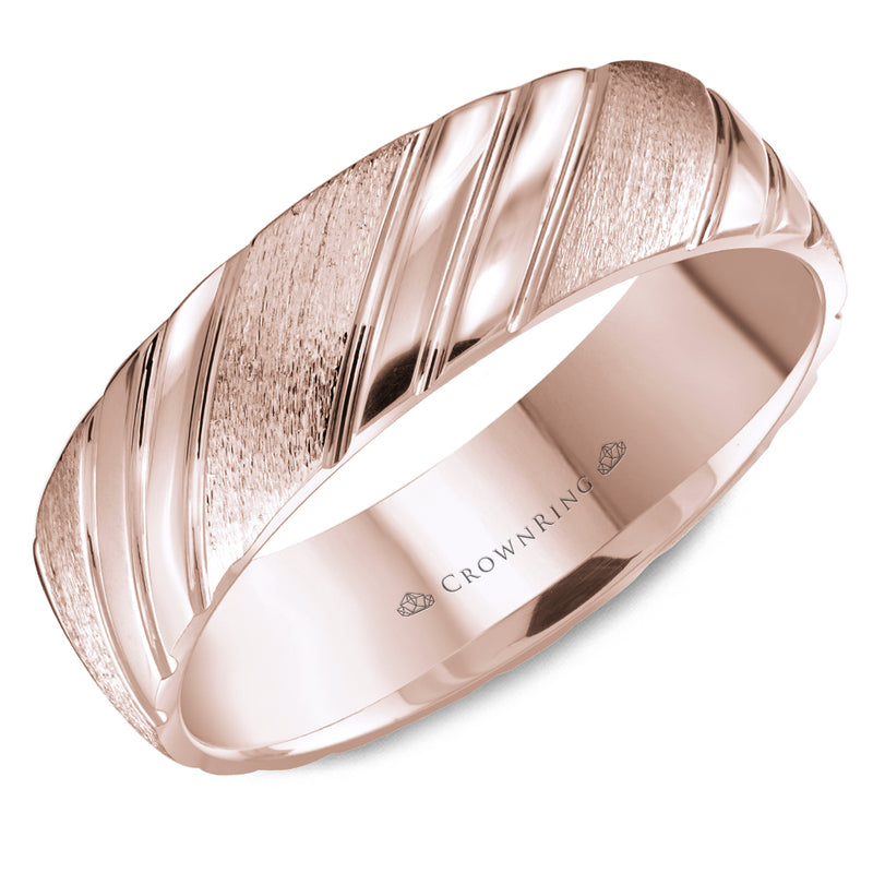 Crownring Wedding Band Rose Gold Carved 6.00mm