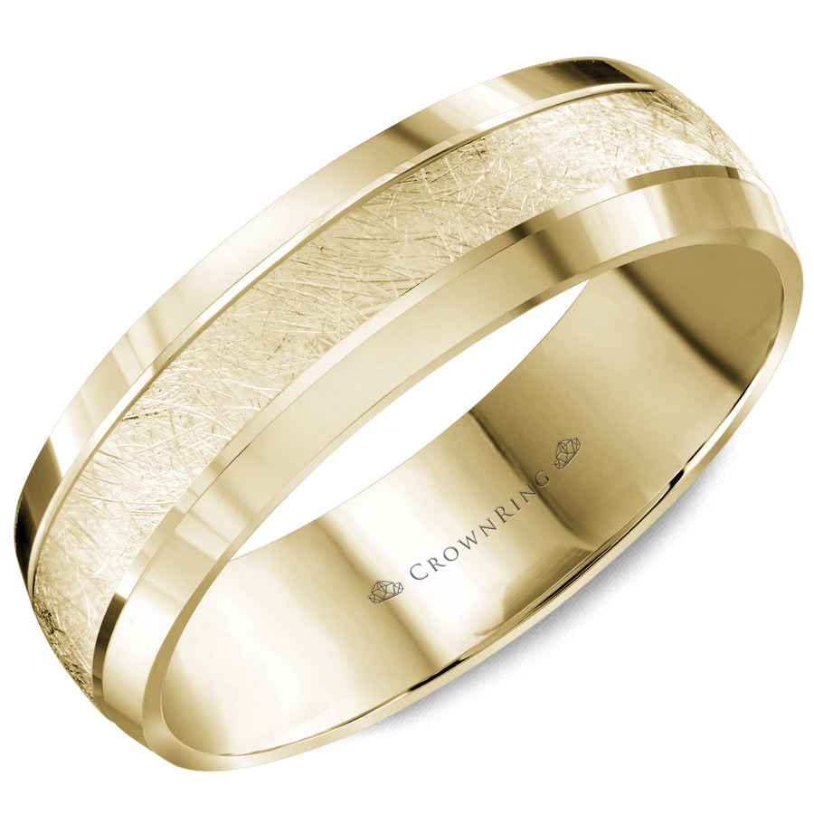 Crownring Wedding Band Yellow Gold Carved 6.00mm