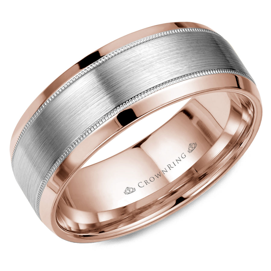 Crownring Wedding Band White and Rose Gold Classic 8.00mm