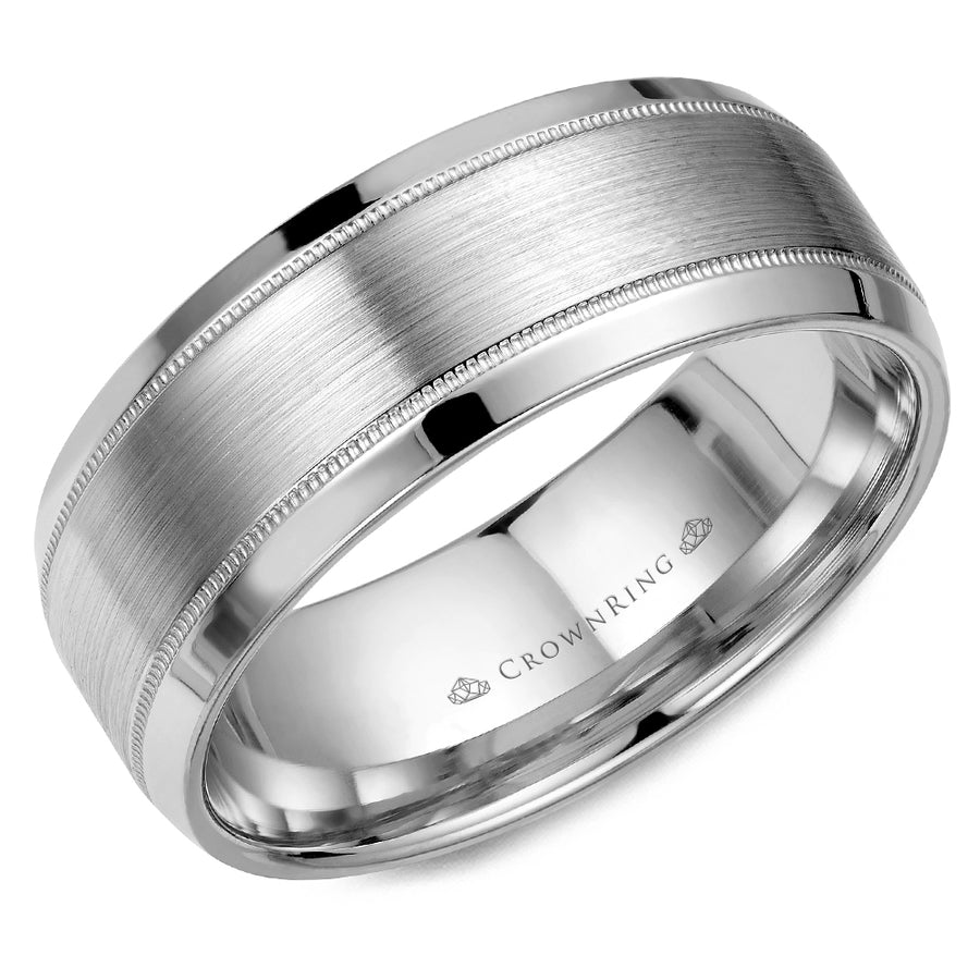Crownring Wedding Band White Gold Classic 8.00mm