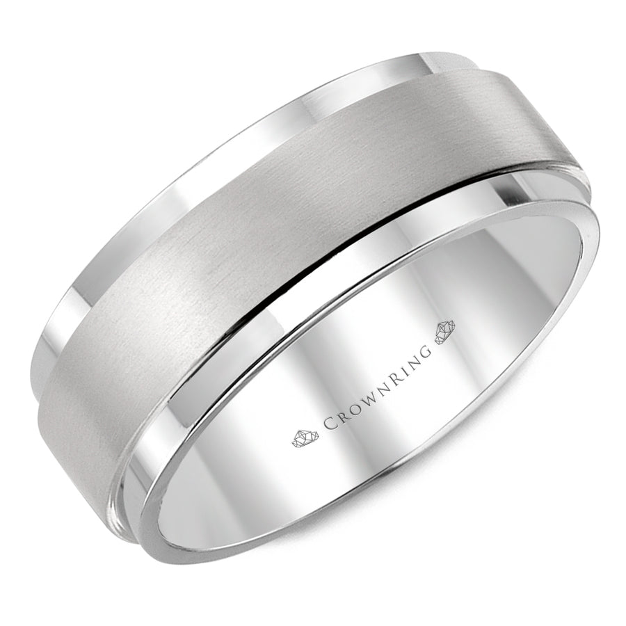 Crownring Wedding Band White Gold Classic 8.00mm