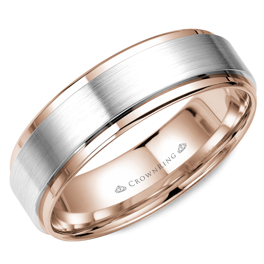 Crownring Wedding Band White and Rose Gold Classic 6.00mm