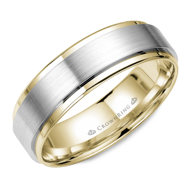Crownring Wedding Band White and Yellow Gold Classic 6.00mm
